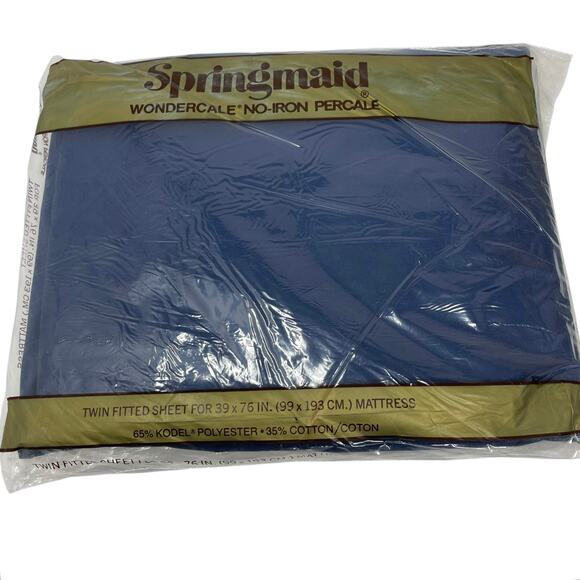 Springmaid Wondercale No-Iron Twin Sheets Navy Pinafore Solids New Old Stock NIP - Picture 5 of 11